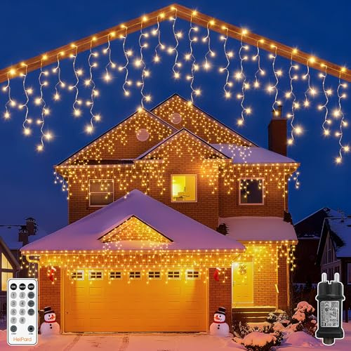 HeiPard Luci Natale Esterno Cascata, Tenda Luminosa 16.2m con 648 LED Luce Calda, Luci Natalizie da Esterno con Telecomando, Timer, IP44 per Balcone, Tetto, Giardino - Bianco Caldo