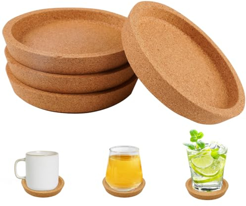 Pack of 4 Cork Coasters Round with Raised Edge, 10.2 x 1.8 Cmkorkuntersetzer Rund, Reusable Cork Coasters, Waterproof Corks Coaster for Glasses, Home, Office, Restaurant, Kitchen, Bar