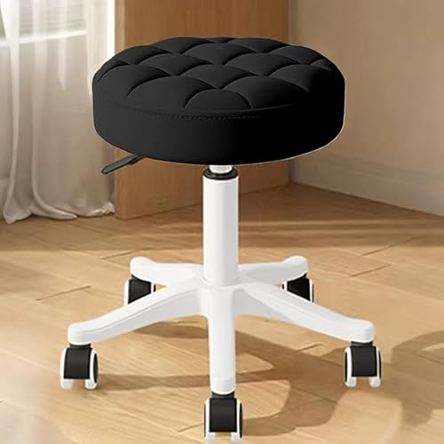 XUEGW Round Rolling Stool with Wheels Height Adjustable PU Leather Swivel Drafting Work SPA Salon Stools Office Chair Small