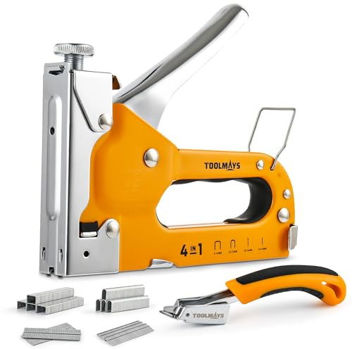 TOOLMAYS Handtacker Set inkl. 800 Klammern | Profi Tacker für Holz mit Klammerentferner und Kunststoffbox | Tackerpistole für Möbel, Stoff und Folie