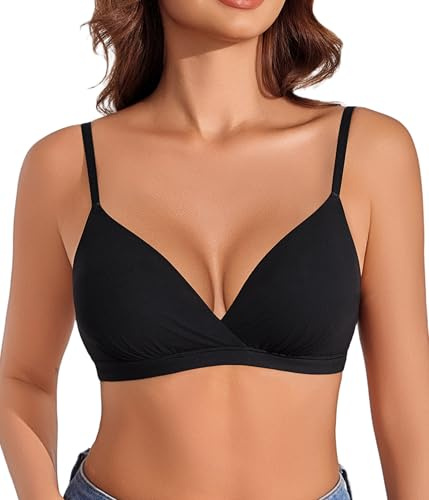 Avidlove Wireless Bras for Women Comfortable Triangle Bras Plunge Unpadded Bra Unlined Soft Smoothing Bralettes Black XX-Large