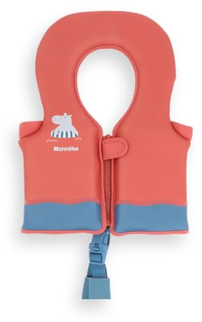 Monnëka Giubbotto Salvagente Bambino Neoprene | Gilet da Nuoto Galleggiante Bambini | Cinghia di Sicurezza Brevettata | Galleggiabilità Regolabile 24 Elementi | 1 a 6 Anni | Hippos 1 a 2 anni