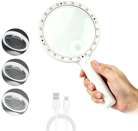 Loupe avec éClairage, Double Grossissement 10x/30x, Loupe de Lecture Rechargeable à 3 Niveaux De Luminosité, IdéAle pour La Lecture des Seniors, L'Observation des Enfants