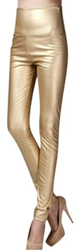 Women's Faux Leather Leggings, Leather Pants, High Waist PU Leathers Leggings, Tights, Treggings, Faux Thermal Fleece Faux Winter Legging, Matte Leathers Legging Gold