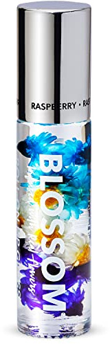 Blossom Roll on Lip Gloss, Scented Clear High Shine Moisturizing Lip Oil, Non Sticky, Infused with Real Flowers, Made in USA, 0.2oz, Raspberry