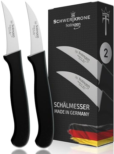 Schwertkrone Set Coltelli da Cucina Solingen Made in Germany - Acciaio Inox Professionale e Affilato - Spelucchino Curvo per Frutta, Verdura e Funghi