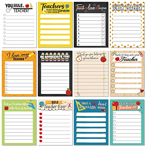 12 Pcs Teacher Appreciation Notepad Gift Sets Lined Notepads Teacher to Do List Memo Notepads for Present Colored Cute Sticky Paper Notes Organizer Supplies(Cute Style)