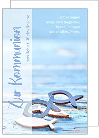 Edition Seidel Premium Glückwunschkarte zur Kommunion mit Umschlag. Eine einzelne Karte mit Spruch Kommunionskarte Grusskarte Fische Meer Junge Mädchen Karte (KO253a SW022)