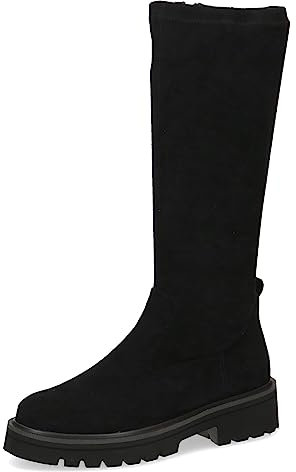CAPRICE Damen Hohe Stiefel ohne Absatz Memotion bis zum Knie Flach Weite G, Schwarz (Black Stretch), 39 EU
