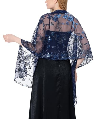 Ladiery Bufandas y envolturas de gasa para fiesta de noche para mujer, talla grande, bufanda de boda nupcial, ligera, suave, azul marino, 170 * 70 CM/67 * 28 INCH
