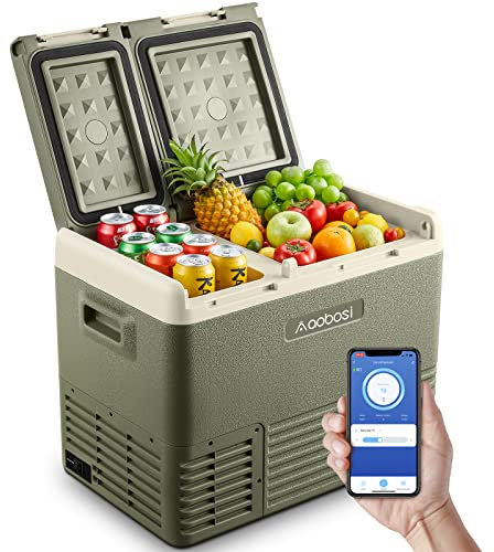 AAOBOSI Nevera Portatil, nevera para coche 33L, Nevera Coche Para Almacenar Bebidas y Alimentos, 12 V / 24V y 100-240 V, 20°C - 20°C, Nevera Camping Con Control Wifi Y Control Táctil LED.