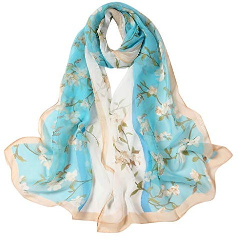 Hochwertiger Sommerschal für Damen, atmungsaktiver Schal, weicher und eleganter Chiffon, Frühlingssommer, Seidenschal, für Erwachsene, Mottenschal + Augenmaske, Blume, Seidenschal