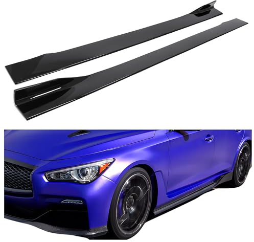 HECASA Pair Side Skirt Extension Compatible with 2014-2023 Infiniti Q50 All Model Rocker Panel Guard Splitter Lip Body Kit Replacement Glossy Black (ABS Plastic)