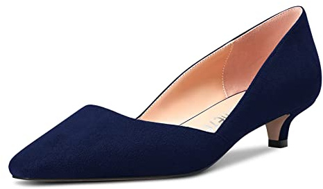 Castamere Femmes Bas Kitten Talon Heel Fermé Carré Bout Escarpins Slip-on Classique Cute Bureau 3.5 CM Heels Party Chaussures Bleu C 39 EU