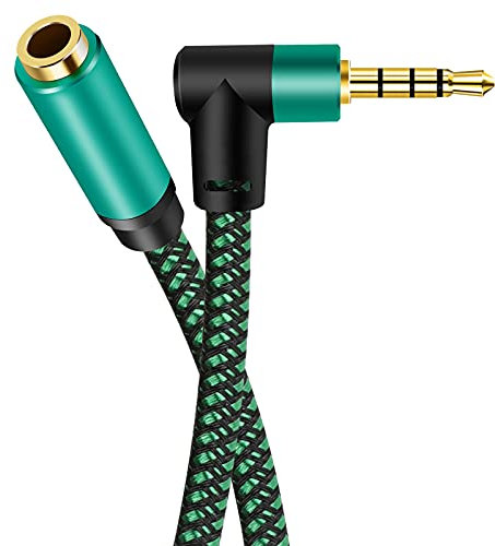 OVGCYG Cable de extensión de audio y micrófono, 90 grados TRRS de 3,5 mm, extensor de auriculares auxiliar de 4 polos, cable trenzado estéreo macho a hembra para auriculares, laptop, teléfono, Switch