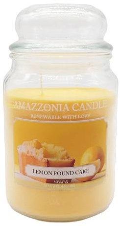 Amazzonia Candle Lemon Pound Cake 530 Gr Candela Profumata Naturale in Cera di Soia doppio stoppino in cotone Profumatore per Ambiente Torta Limone vaniglia Decorativa Giara in Vetro