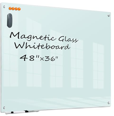 KIZZBY Glass Dry Erase White Board - Magnetic Boards for Wall, 48x36 Large Frameless Whiteboard for Office, Home & School