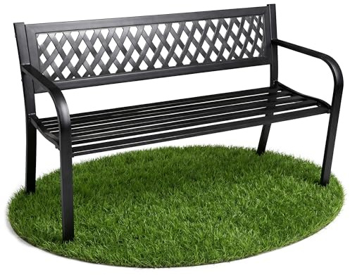 AKORD Panchina da Giardino KALIA con Gambe in Acciaio | Panca da Esterno | Panchine Esterna con Bracciolo | Panche Moderno Resistente alle Intemperie | Larghezza 122 cm | Nero