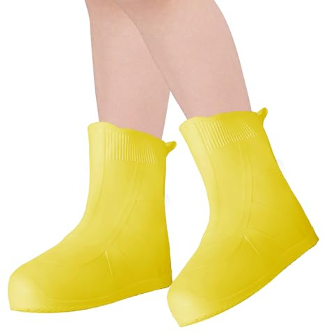 Adorila Kids Waterproof Silicone Shoe Covers - Reusable Non-Slip Rain Protectors for Sneakers & Boots, Yellow, Size L