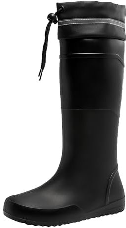 LOIJMK Scarpe da pioggia in gomma, stivali da pioggia, da uomo, imbottiti, colore nero, antiscivolo, da lavoro, da uomo, grandi dimensioni, punta rotonda spessa, suola spessa, Nero , 44 EU