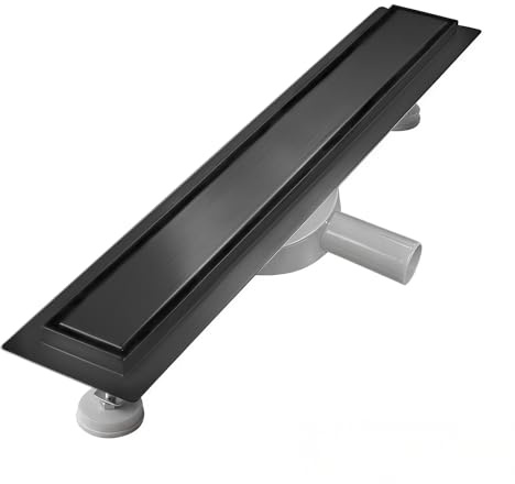 Sunrik Canaleta de Ducha 70 Cm, Negro, Sifón 360°, Aceo Inoxidable
