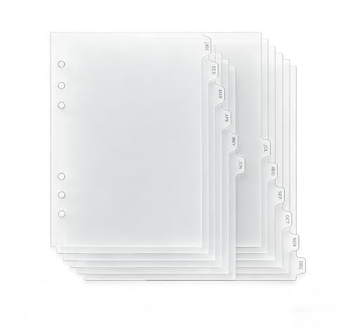NatSumeBasics 12 A5 Binder Dividers with Tabs Monthly A5 Planner Inserts Plastic Index Dividers for 6-Ring Binder Accessories