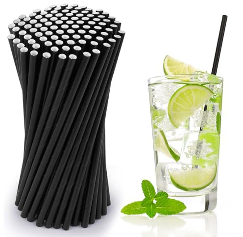 Cannucce di carta nere, 510 pezzi, cannucce di carta, 19,7 cm x 0,6 cm, biodegradabili, cannucce monouso per cocktail, caffè e bevande miste