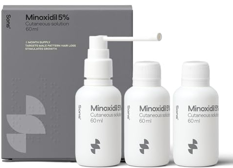 Sons Minoxidil 5% Spray for Men (3x60ml), Clinically Proven Hair Regrowth & Thickening Formula, Anti-Hair Loss Treatment, Stimulates Follicles, Easy to Use Precision Application System, Made in Europe