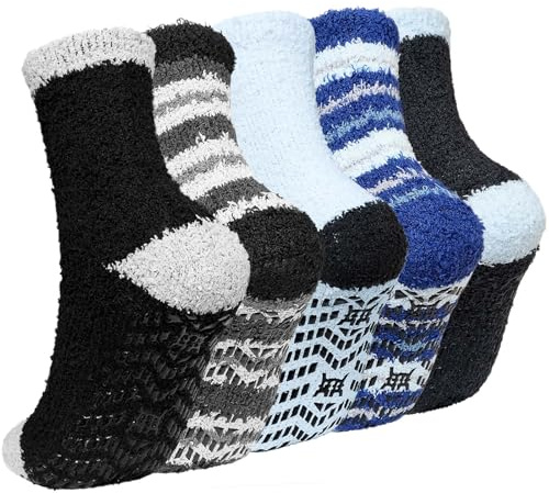 LOFIR Chaussettes Chaudes Antidérapantes pour Homme: Pilou Pilou en Hiver - Polaire en Corail Thermique Épaisses et Fluffy Bande 5 Paires 43-46