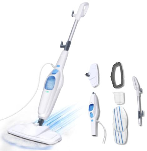 Dampfreiniger 1500W Dampfbesen Bodendampfreiniger Hand-dampfreiniger bis 108°C Elektrischer Bodenwischer mit Wassertank, Bodentuch, Entfernt bis zu 99,9% der Bakterien für Tiefenreinigung Böden