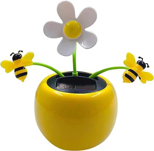 Yellow Solar Dancing Flowers Shaking Head Car Ornaments - Solar Powered Car Toy Solar Flowers Shaking Head Dancing Toy Figurine Statue Car Dash Board Ornaments For Desk Decoration