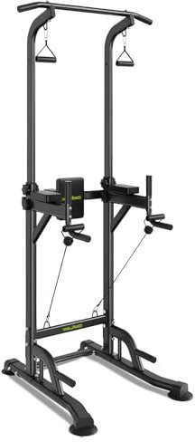 wuuhoo® Multifunktionales Rack - Dip- und Klimmzugstation mit Rückenstütze, Zugseil und Spannseil bis 150kg Kapazität Erweitert