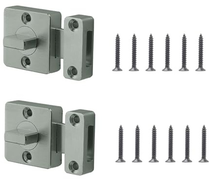 MANICAF Lot de 2 verrous de porte d'intérieur avec vis, verrous rotatifs, verrous rotatifs, verrous de porte pour salle de bain, chambre à coucher, toilettes, porte d'armoire - Gris