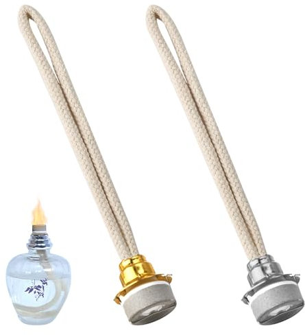 2 Mèches de Lampe à Huile - Rechange pour Aromathérapie 18mm, Brûleur Catalytique Durable et Sûr - Remplacement pour Huile de Parfum - Diffuseur Maison Bureau (Doré+Argent)