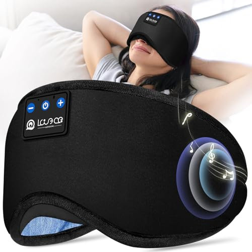 Schlafmaske, Seitenschläfer, Schlafmaske mit Kopfhörer Bluetooth, 100% Lichtundurchlässige Augenmaske Ultrasofte Schlafkopfhörer für Reisen, Nickerchen, Yoga, Meditation für Frauen Herren Schwarz