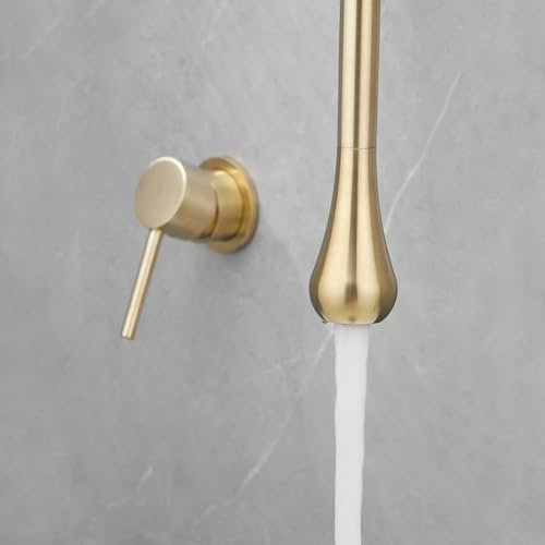 BiaoTeng Rubinetto Soffitto Miscelatore da Incasso Lavabo Bagno Ottone Caldo e Freddo Rubinetto per Lavabo da Appoggio Bagno Oro Spazzolato
