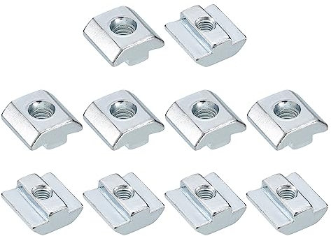 sourcing map t Nuts, 10pcs - Galvanized Carbon Steel t Slot Bolts, 4040 Series M6 Hammer Head Fastener, Sliding t Nuts for Aluminum Extrusion Profile (Silver)
