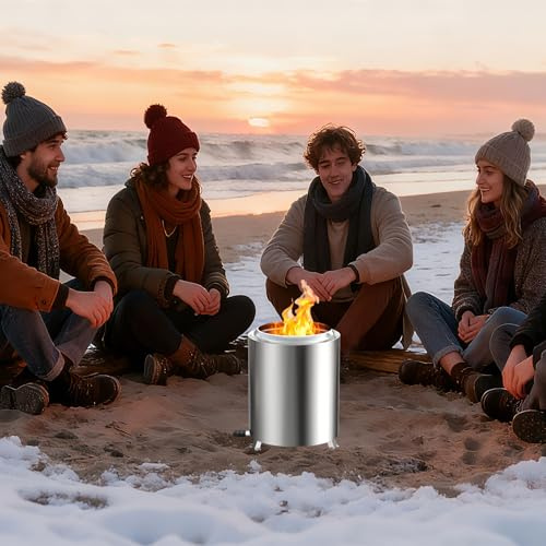 UISEBRT Rökfri eldskål med förvaringsväska, bärbar rökfri eldpit, liten brandkorg av rostfritt stål, bordseld stove för BBQ pellets trä, 22 x 22 x 22 cm