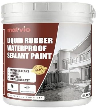 Matvio Black Liquid Rubber Waterproof Coating, 1 Quart | Industrial Grade Foundation & Flat Roof Sealant | Waterproofing Membrane for Concrete, Wood & Metal | UV Resistant | Leak Repair Paint
