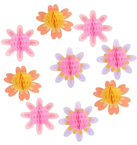 OUNONA Boules Alvéolées Fleurs en Papier 9 Pcs Décoration Printanière Suspendue Trois Couleurs Décorations en Nid d'abeille pour Mariage Anniversaire Fête Intérieure et Extérieure