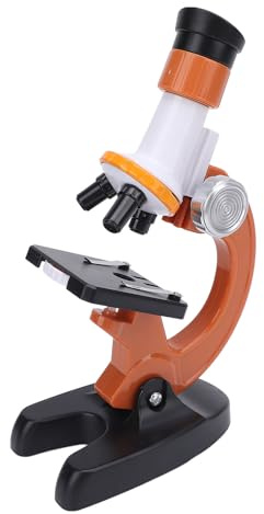 Xiuganpo Microscopio de Alta Definición para Niños Que Promueve el Aprendizaje Práctico para Estudiantes de Secundaria con 4 Portaobjetos de Vidrio en Blanco para Experimentos Científicos (Orange)