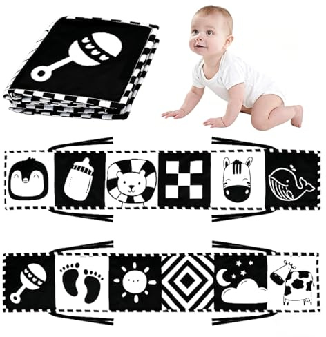 AUEFUDQ Libros Blandos para Bebés,Libros de Tela en Blanco y Negro,Animales Activity Libros Blandos,Libro de Tela Blandos para Bebés Recien Nacido Niños