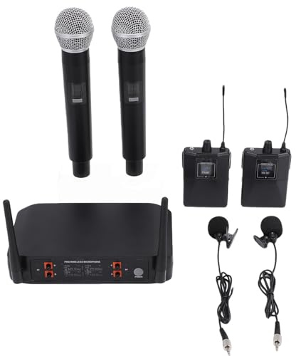 Annadue Microfonico Wireless Microfono Palmare Cordless UHF con Microfoni da Bavero Accoppiamento Automatico 700-800 MHz per Conferenze di Canto Karaoke Streaming Live (Spina europea)