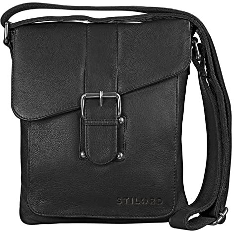STILORD 'Mattia' kleine Umhängetasche Herren Echtleder Vintage - Schultertasche für 10,1 Zoll Tablets & iPads 9,7 Zoll - Messenger Bag & Herrenhandtasche, Farbe:schwarz