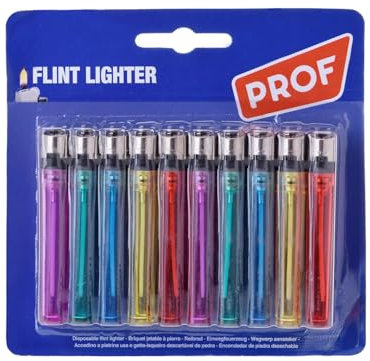 PROF Lot de 10 Briquets Jetables à Pierre, Transparents et Multicolores, Longue Durée, Allumage Facile et Fiable, Idéal Cuisine, Anniversaire, Camping et Usage Quotidien, 40009478