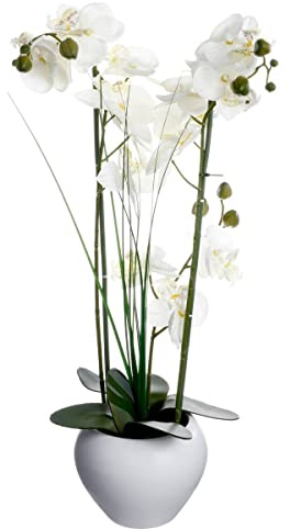 Atmosphera - Orchidée Artificielle - Vase Blanc en céramique - H53 cm