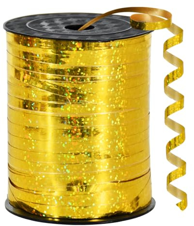 BEISHIDA 500 Yards Gold Crimped Curling Ribbon Shiny Metallic Balloon String Roll Gift Wrapping Ribbon for Party Festival Art Craft Decor Florist Flowers Decoration