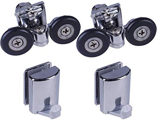YUANQIAN 4 x Shower Door Hooks Guides/Rollers/Wheels/Runners Diameter 25mm (2roller 25mm 2hook)