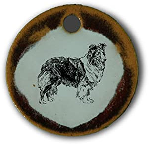 Schöner Keramik-Anhänger „Collie“ in rot marmoriert; Schmuck Kette Kettenanhänger Geschenk Kunsthandwerk Keramik rund Talisman Halskette Aufmerksamkeit Mitbringsel individuell