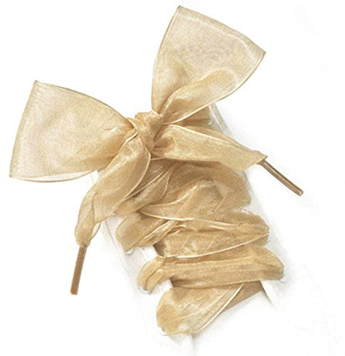 GIVBRO Lacci per scarpe, nastri di raso, chiffon, larghi, piatti, corde in organza, per bambini e adulti, scarpe da ginnastica, colore oro, 160 cm